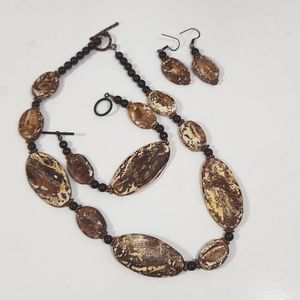 Chunky boho Brown jasper rhondonite round beaded necklace bracelet earring